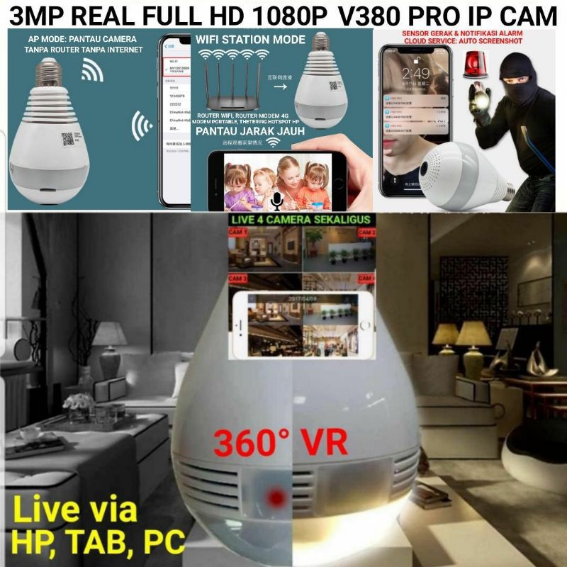 V380 PRO IP CAMERA BOHLAM 3MP FULL HD 1080P 3D 360° VR SPYCAM CCTV WIFI