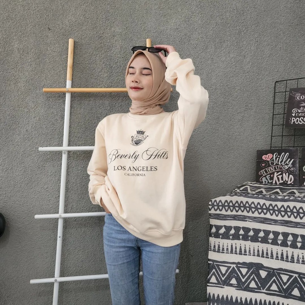 BEVERLY HILLS Oversize Sweater Crewneck Oblong | Sweatshirt Sweater Wanita Fashion Terkini Korean Style