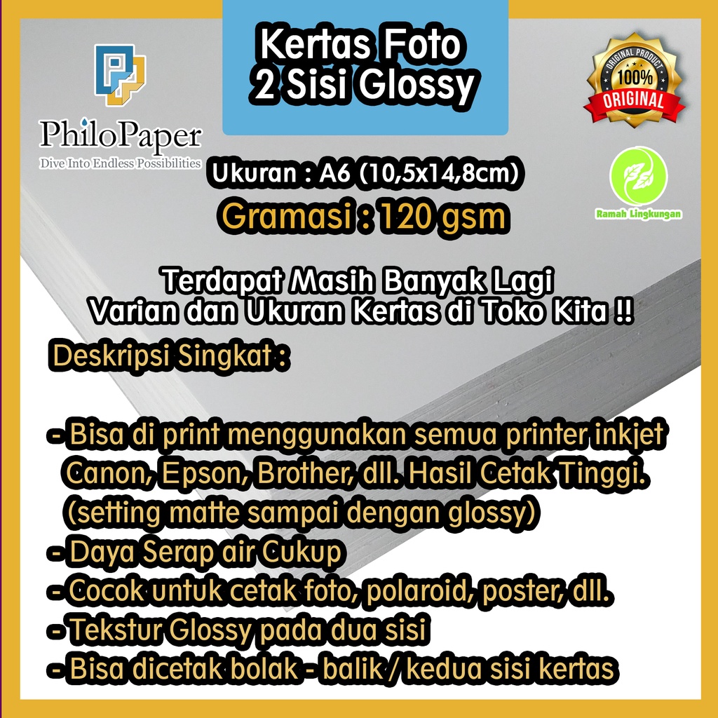 

Kertas Foto Doubleside Glossy 120 Gsm A6