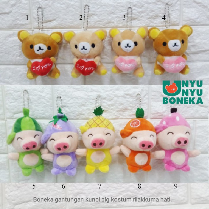 Boneka Keychain Impor gantungan kunci souvenir RILAKUMA pig buah tas