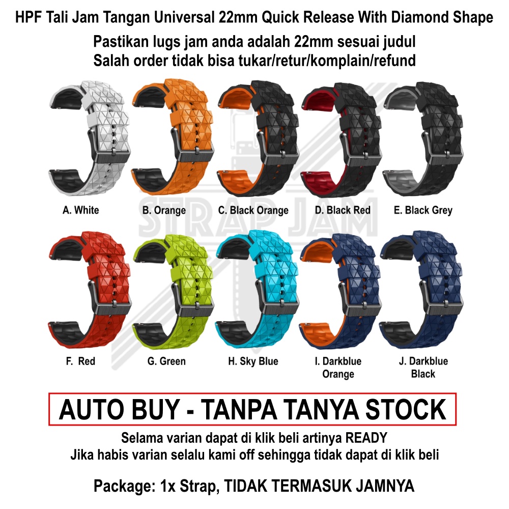 HPF 22mm Tali Jam Tangan Universal - Rubber Silikon Dengan Model Diamond Shape