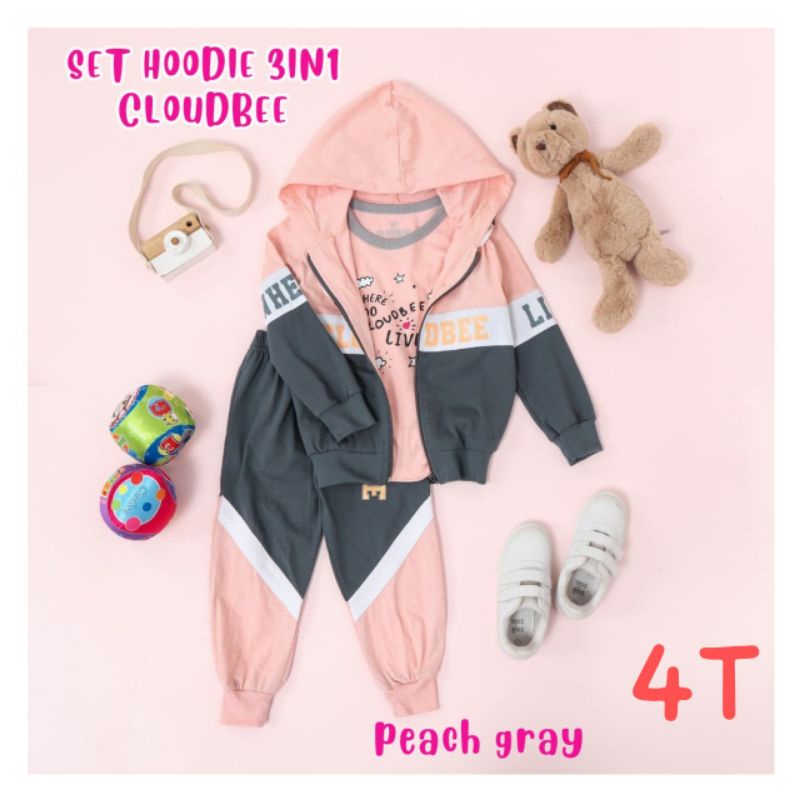 Set 3in1 Hoodie Kutung dan Jogger Anak 1-9 Tahun- Set Hoodie 3in1 Cloudbee