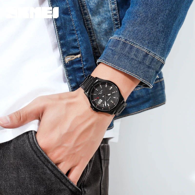 Jam Tangan Pria SKMEI 1654 Men's Stainless Steel Analog Tanggal Aktif Quartz Watch Free Box