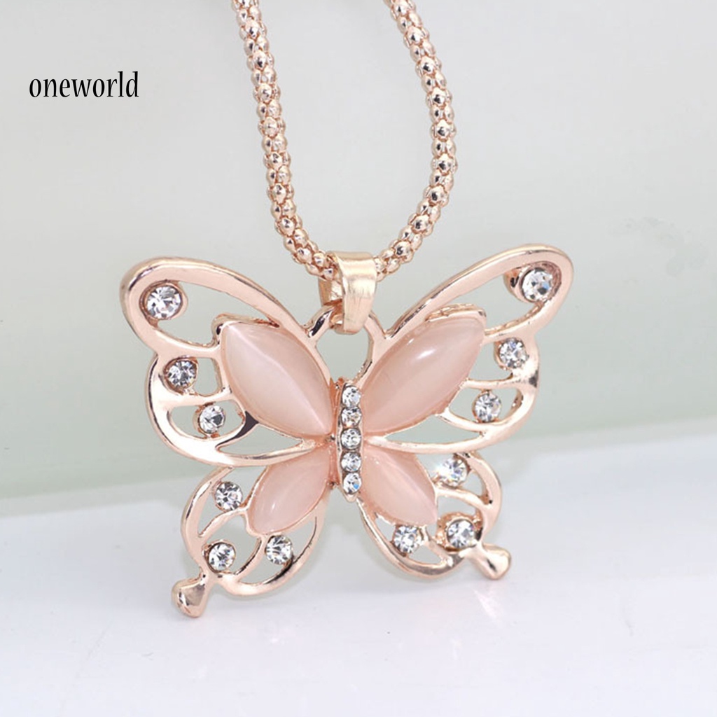 |Onwo Dress Mini Lengan Pendek Untuk Wanita| Kalung Liontin Kupu-Kupu Warna Rose Gold Aksen Berlian Imitasi Untuk Wanita