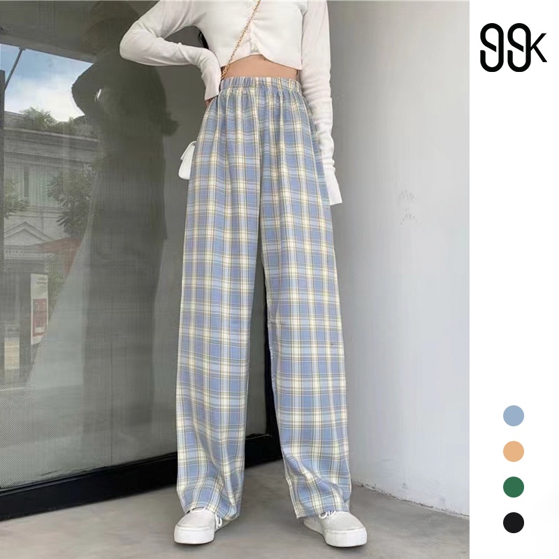 Casual Tartan Long Pants Culot Celana Panjang Wanita Motif Kotak-Kotak 2416