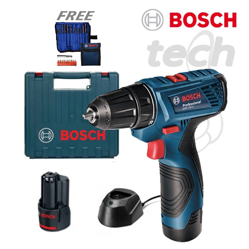 Mesin Bor Obeng Baterai Cordless Drill Bosch Gsr 120 Li Extra