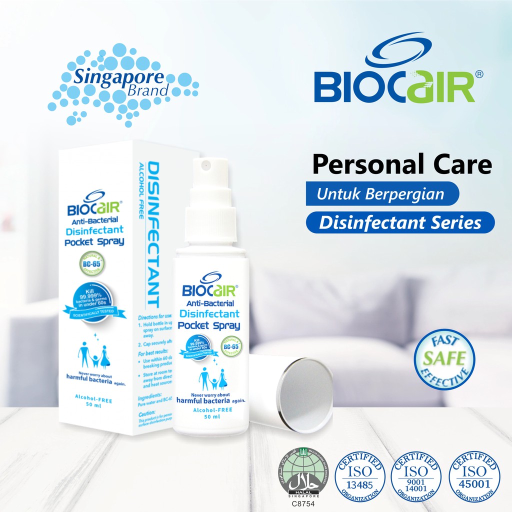 Disinfektan BioCair Anti-Bacterial Disinfectant Pocket Spray 50ml | BioCair ID