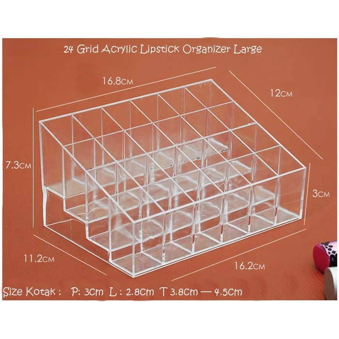 TEMPAT LIPSTIK KOSMETIK 24 GRID Acrylic Lipstick Organizer