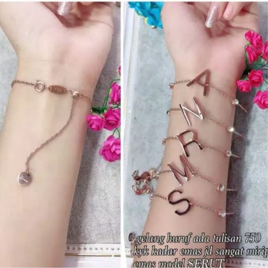 COD gelang tangan wanita titanium huruf / gelang tangan cewek inisial simple import