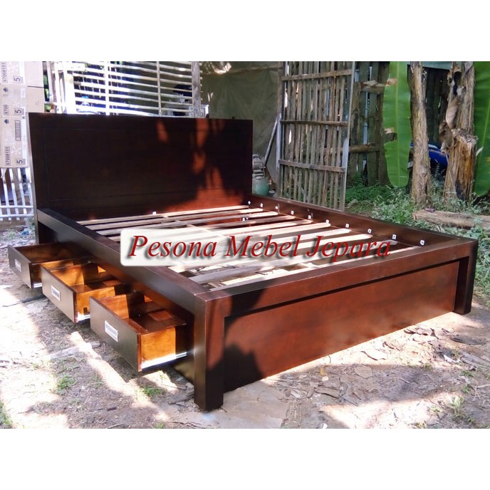 Dipan atau Bed atau Ranjang Minimalis Laci 6 Ukuran 140x200 cm Pesona Mebel Jepara.