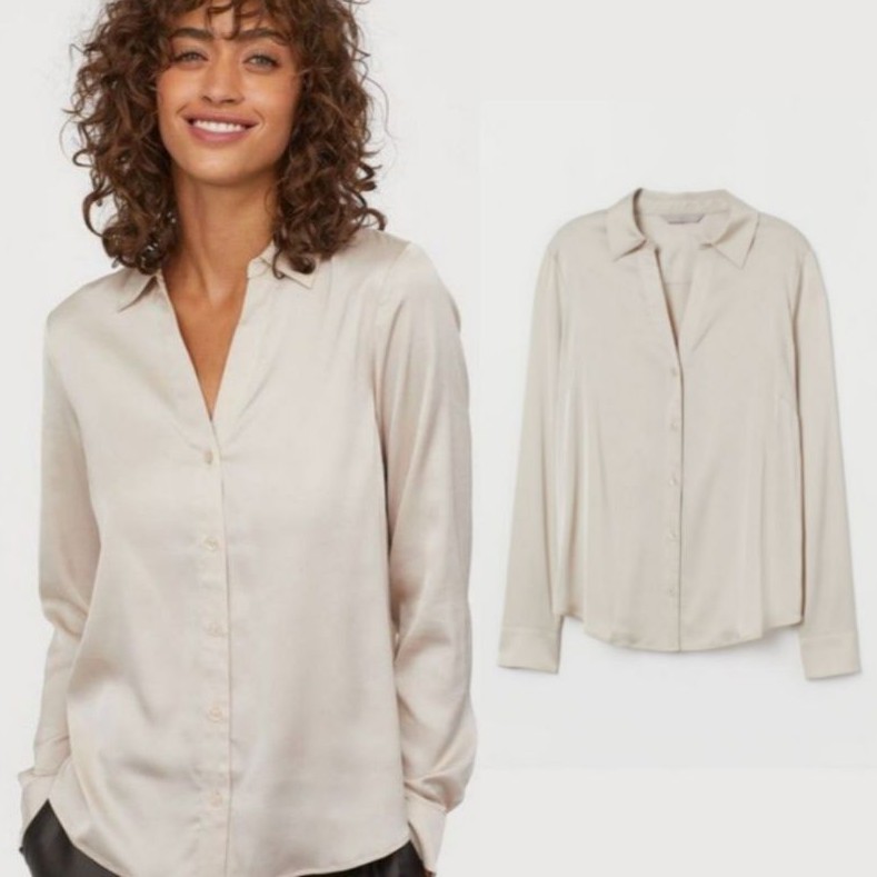 Hnm blouse satin v-neck