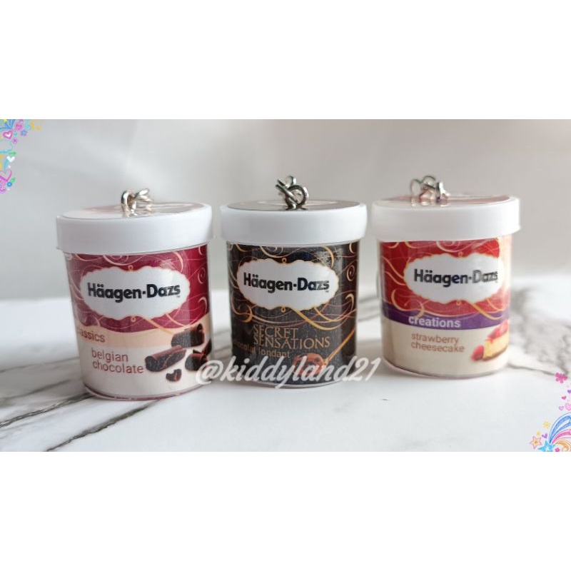 (Minimal 4 biji) Gantungan Kunci Unik Miniatur Ice Cream Cup-Haagen dazs