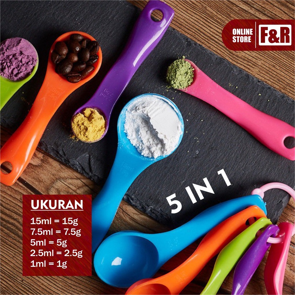 Sendok Takar Set 5 in 1 Takaran Plastik Warna Serbaguna Bumbu Dapur Measuring Gram Spoon Baking