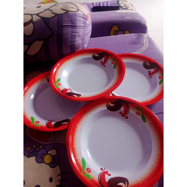 Piring Makan Serbaguna Diameter 22 Cm / Piring Logam / Enamel Motif Ayam Jago