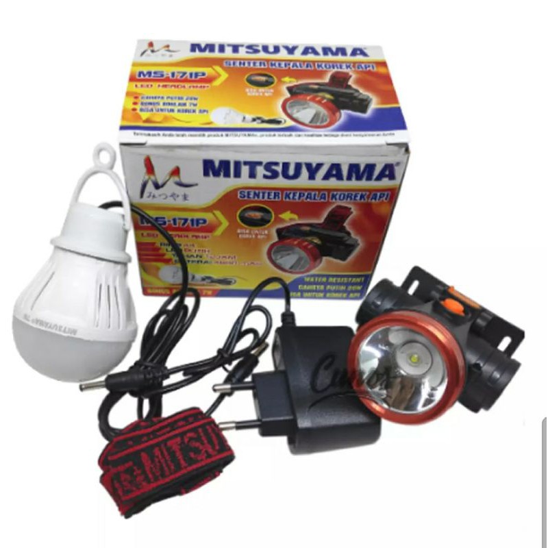 Bayar Ditempat Senter Kepala LED / Headlamp Korek Api + Bohlam 7W / Senter LED Mitsuyama MS 171P