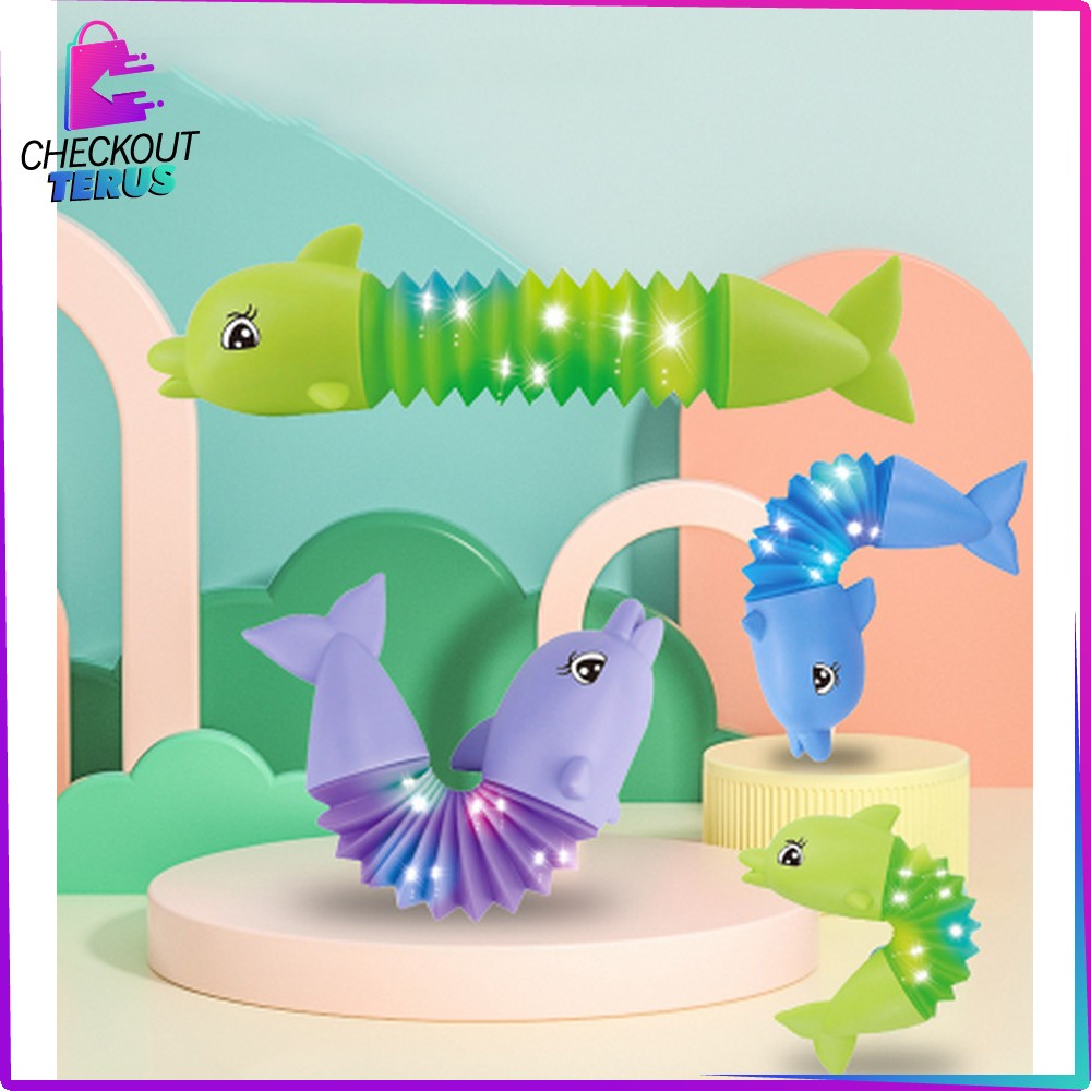 CT M283 M284 Mainan Buaya Fidget Pipa Lampu Stick Anak Mainan Pop Tubes LED Anak Motif Hewan Stretchy Pop Light Karakter