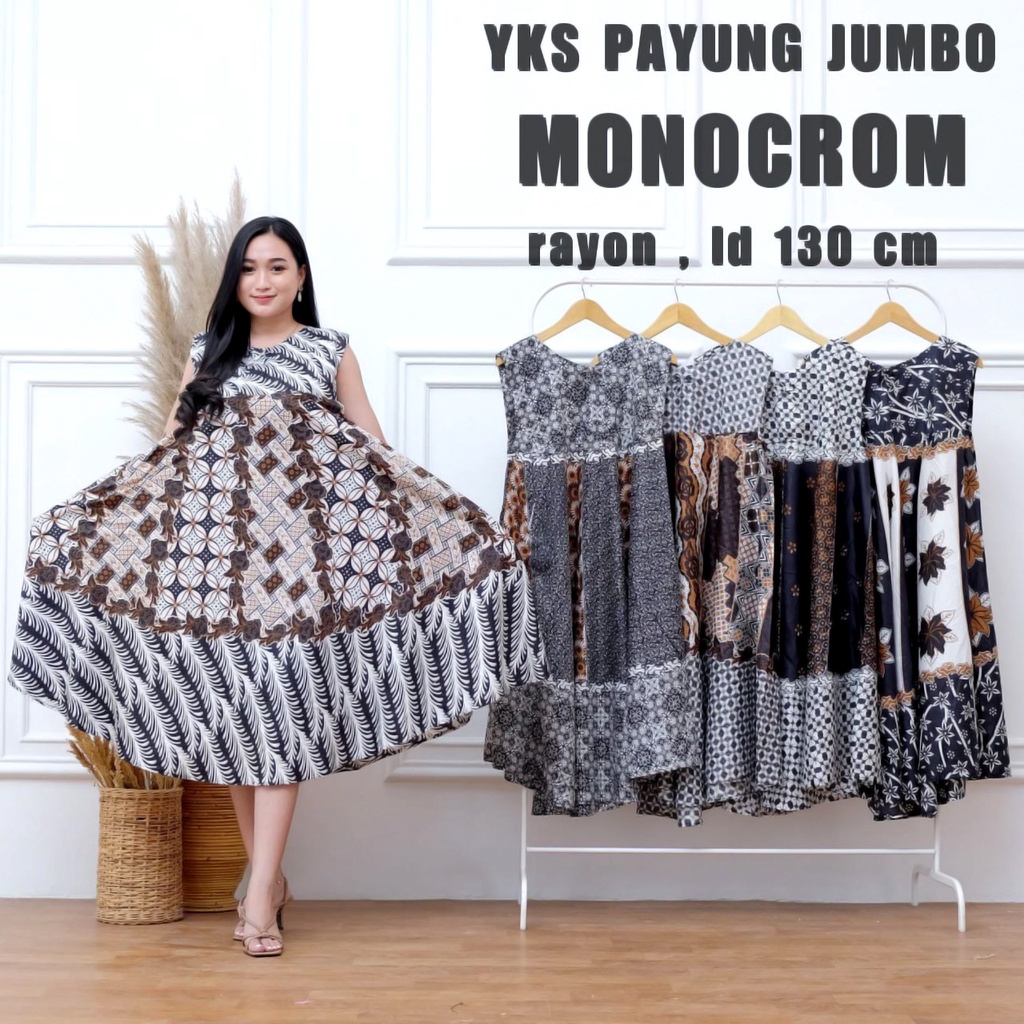 BATIK WANITA KEKINIAN DASTER DRESS RAYON YUKENSI PAYUNG JUMBO SOGAN MONOCROM BUMIL MURAH ADEM