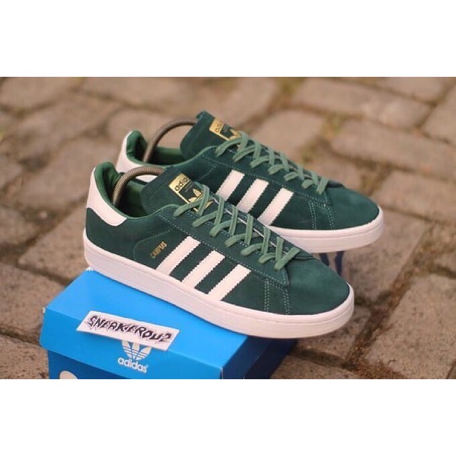 ORIGINAL SEPATU ADIDAS CAMPUS GREEN WHITE BNWB MADE IN INDONESIA IMPOR QUALITY