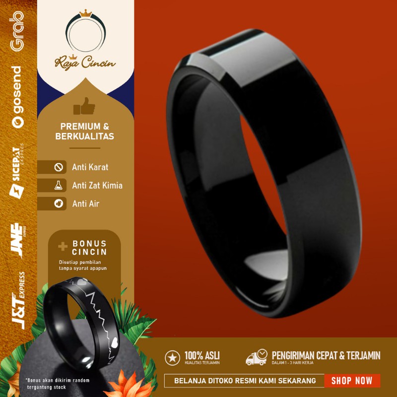 Cincin Titanium Wanita Pria Anti Karat Hitam Perak Polos Keren