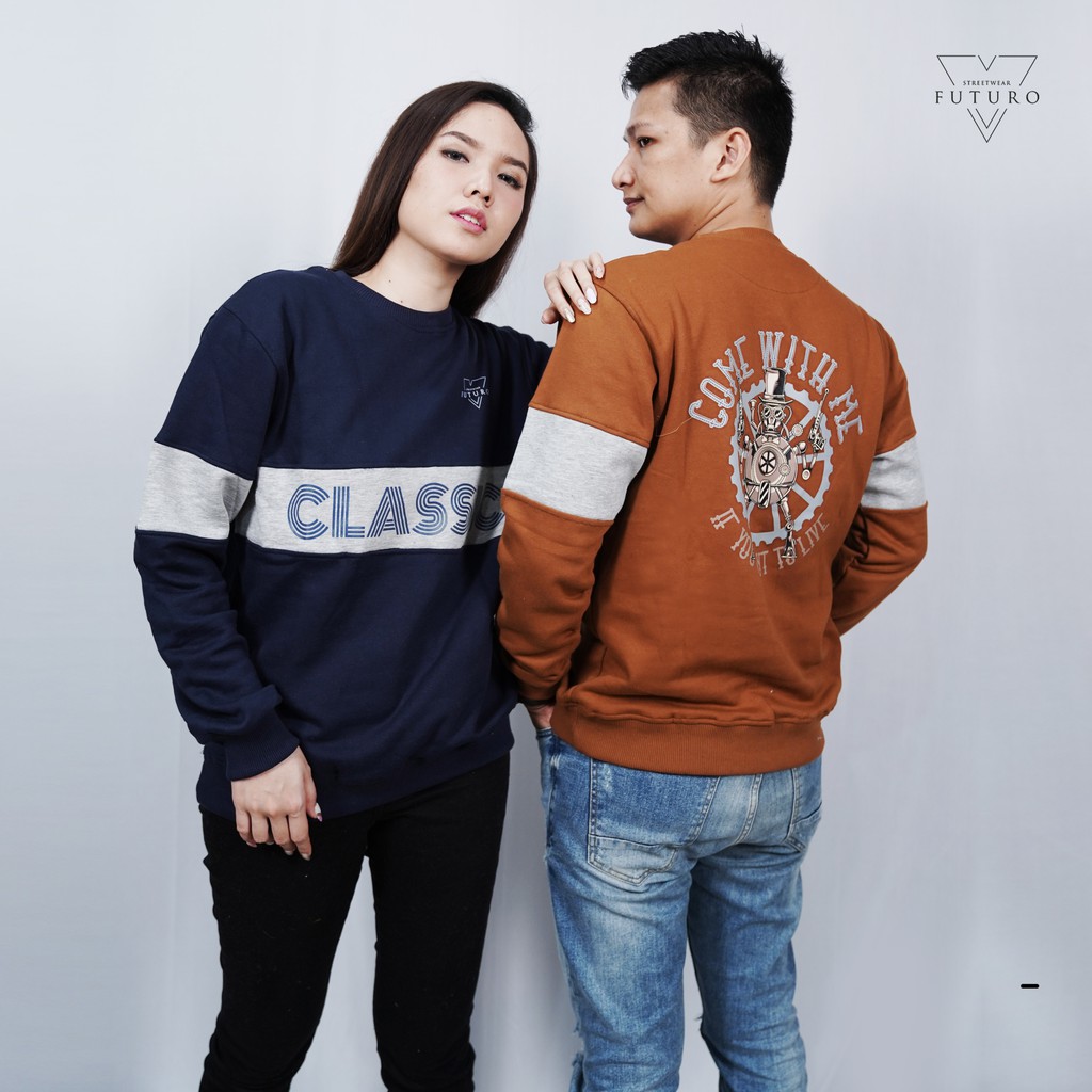 futuro crewneck navy pria sweater premium pria distro bandung