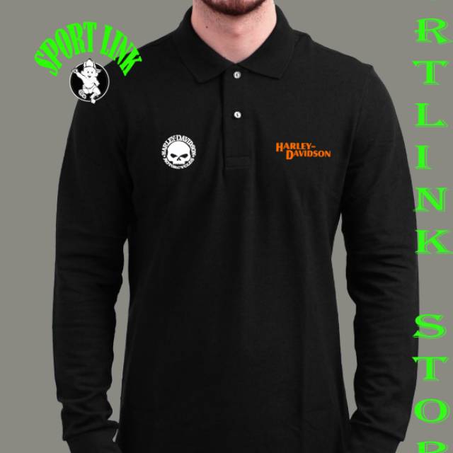 Kaos polo shirt baju kerah lengan panjang Harley davidson tshirt distro pria dan wanita