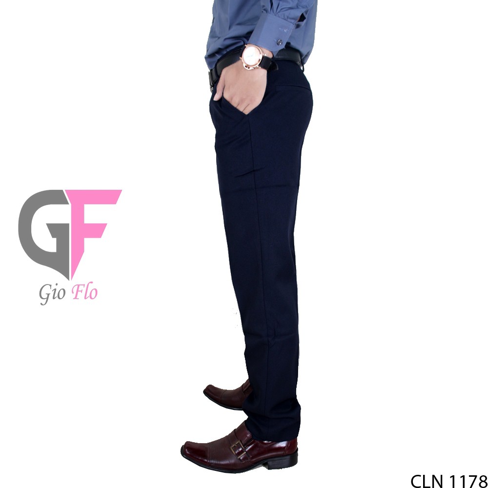 GIOFLO Celana Kantoran Pria Formal Polos Slim Dark Blue / CLN 1178