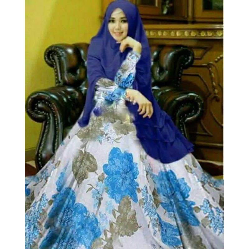 Gamis syari motif Asifa syari jumbo /katun yanded + khimar ceruty