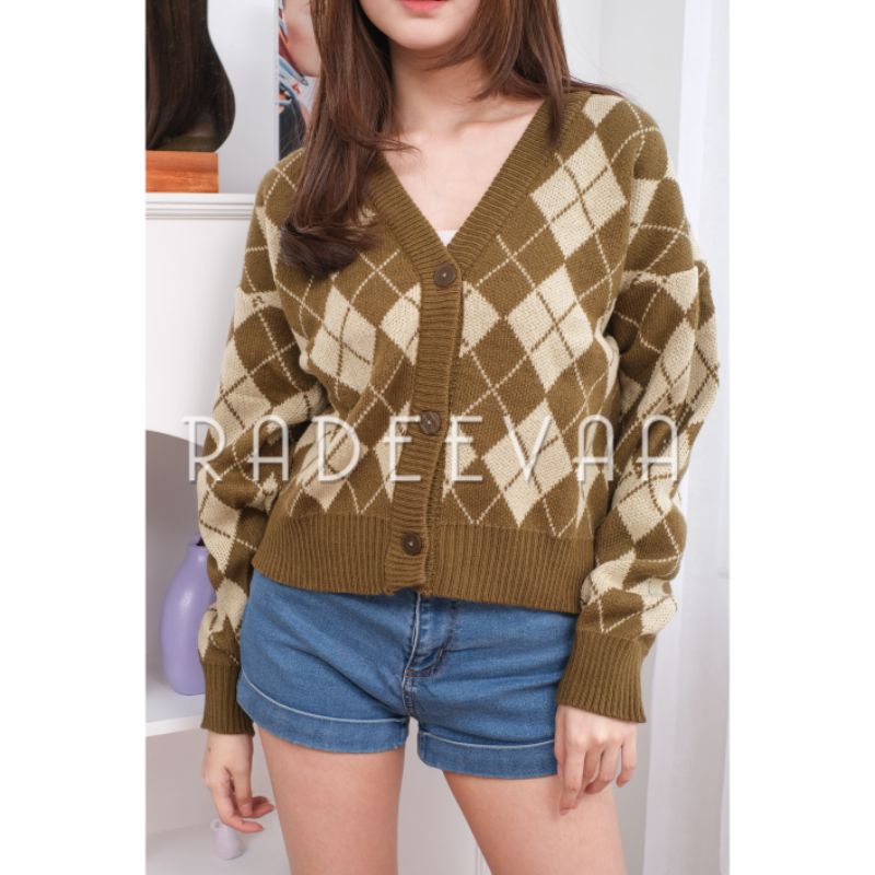 CARDIGAN RAJUT OUTER RHOMB CROP CARDI OUTERWEAR KNIT PREMIUM KOREAN STYLE