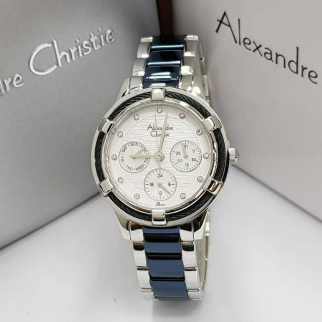 Jam Tangan Wanita Alexandre Christie AC 2730 ac2730 Silver Blue Original 34mm zsey