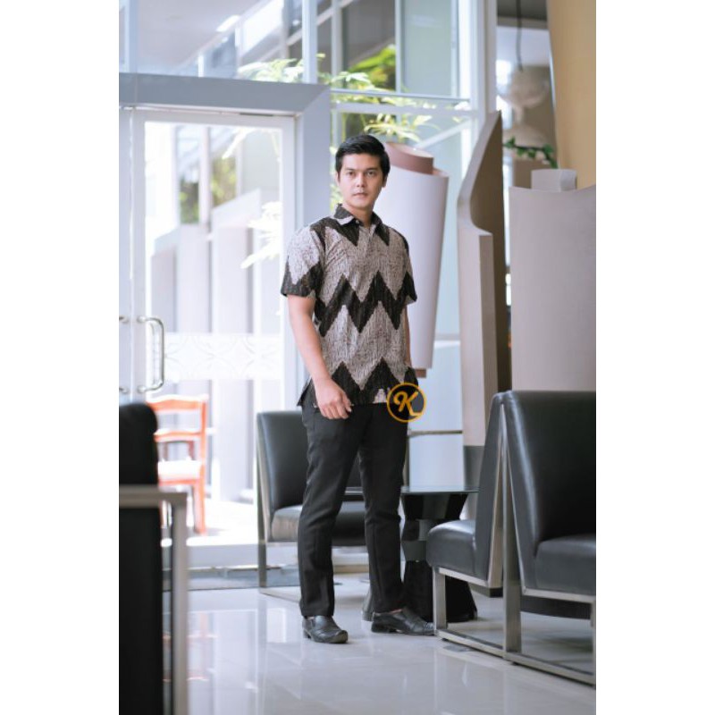Dress Batik Couple Set Pakaian Couple Zigzag Karyaku Kemeja Batik Pria Premium High Quality Tunik Batik Couple-HEM PENDEK
