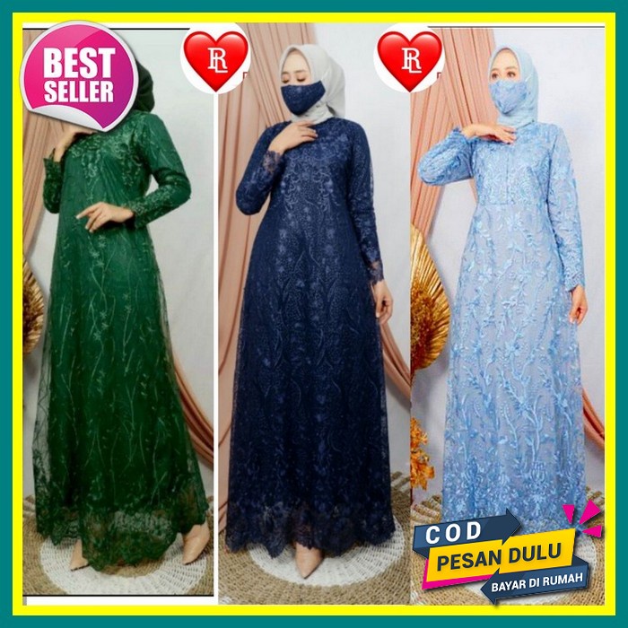 Bayar Ditempat Gamis Tille Brokat Selendang Samping Model Terbaru 2021 2022 // Gamis Brokat Kondanga