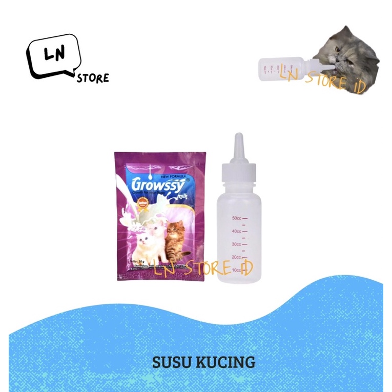 Susu Kucing Bergizi Growssy Cat Milk dan Botol Susu