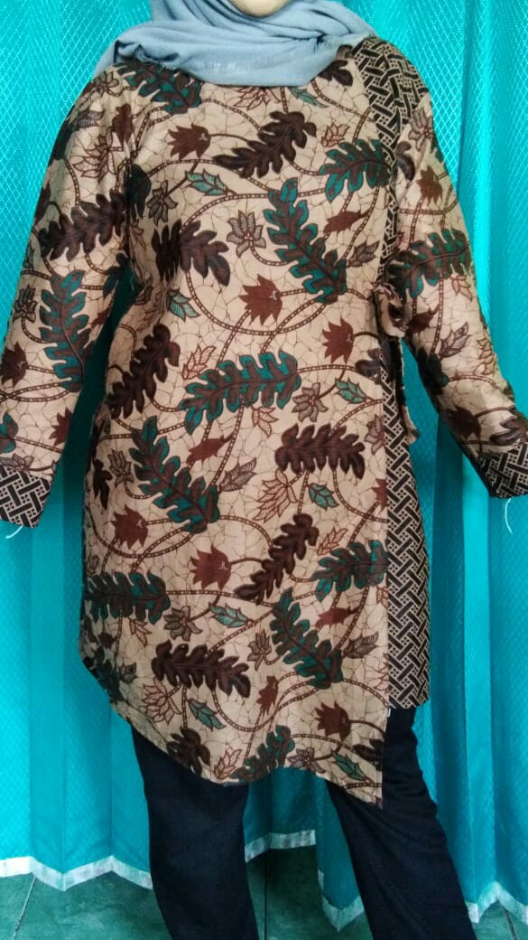 Atasan Blus Batik Wanita Modern Halus Dolby Kombinasi Brokat Polos