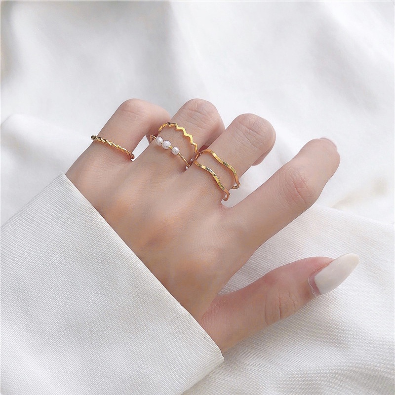 5pcs / Set Cincin Lapis Emas / Silver Gaya Korea