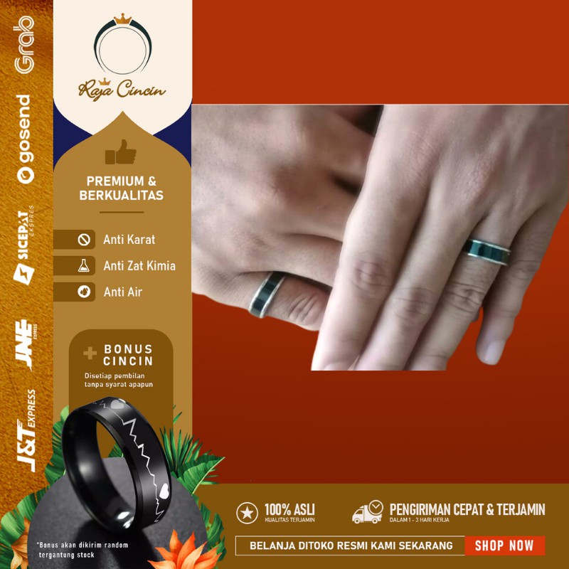 Cincin Titanium Wanita Pria Anti Karat Hitam Pinggir Putih