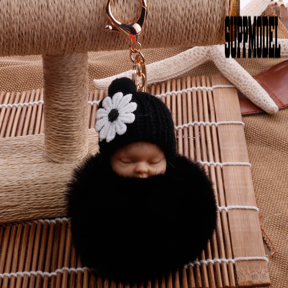 Gantungan Kunci Boneka Bayi Tidur Pompom Bahan Plush
