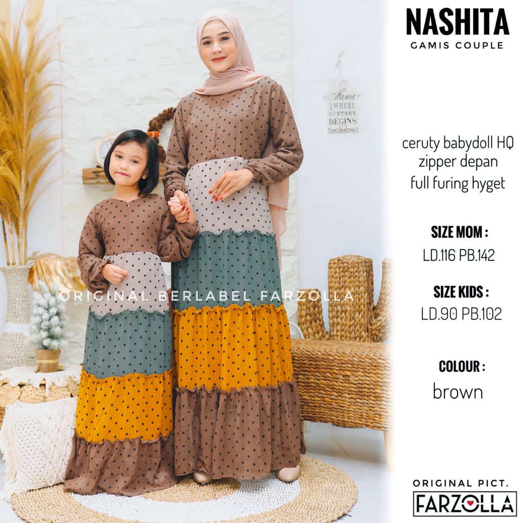 Nashita Gamis Couple / Dress Couple ibu dan Anak Motif Polkadot / Gamis Couple Terbaru bhn Ceruty