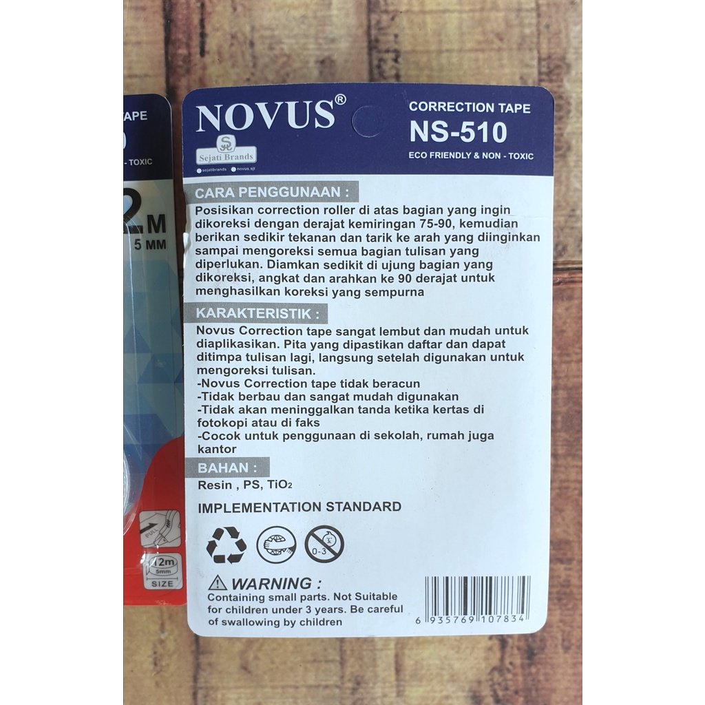 Correction Tape Novus NS 510 - TipEx Roll Office Novus 12m x 5mm - Tipex Pita Non Toxic