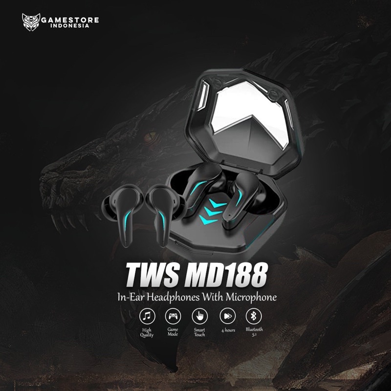 MD188 TWS Headset Bluetooth Touch Control Earphone Gaming HD mic
