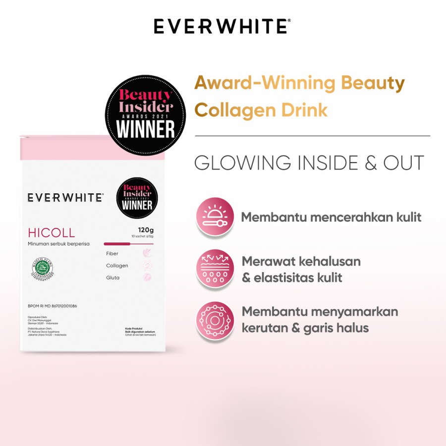 BPOM EVERWHITE HICOLL DRINK BRIGHTENING BOOSTER SACHET / HIGH COLLAGEN MINUMAN BOOSTER EVER WHITE / SYE