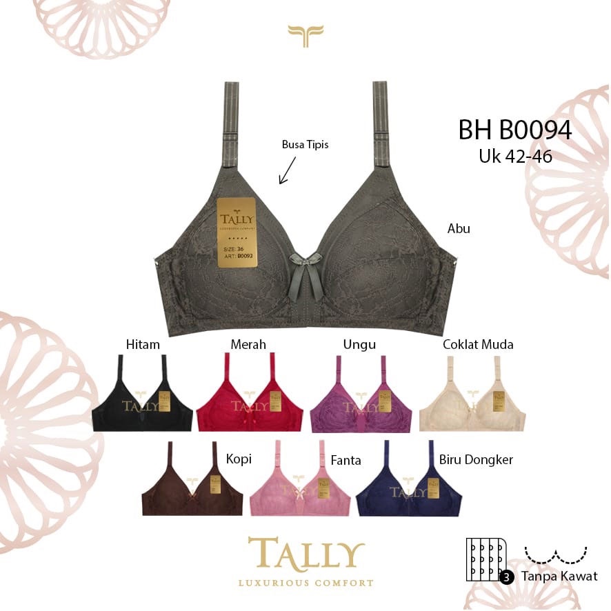 Tally B0094 BH Bra Wanita Busa Tipis Cup Besar