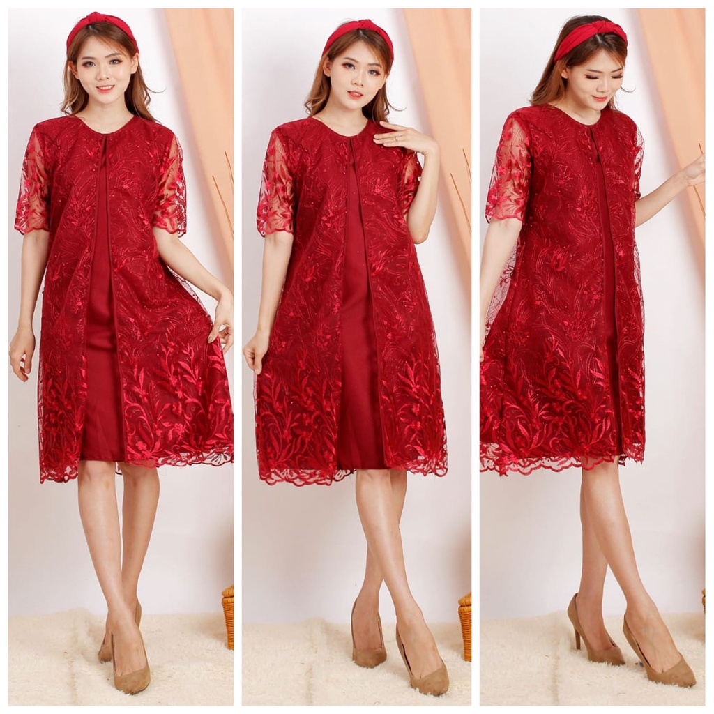(ANAK + DEWASA) Dress Daisy Tile Bordir Brukat Glitter Mutiara Tule Brokat Tulle Tille Mewah