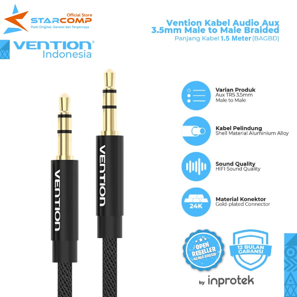 Vention BAG Kabel Audio Aux 3.5mm Male to Male Fabric Braided