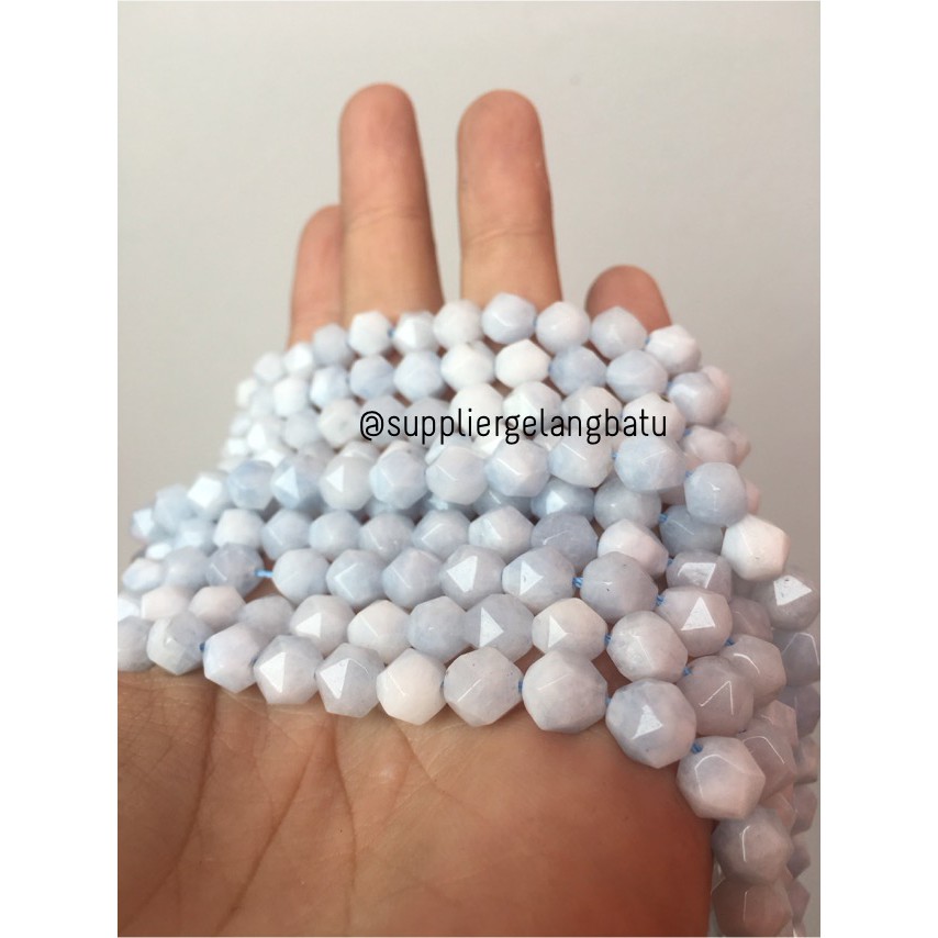 batu faceted hexagon Stone 8mm white agatis putih aksesoris bahan akik craft supplier aksesoris tren