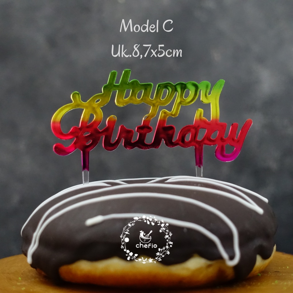 Chefio Cake Topper Happy Birthday Akrilik Mini / Tusukan Dekorasi Cake