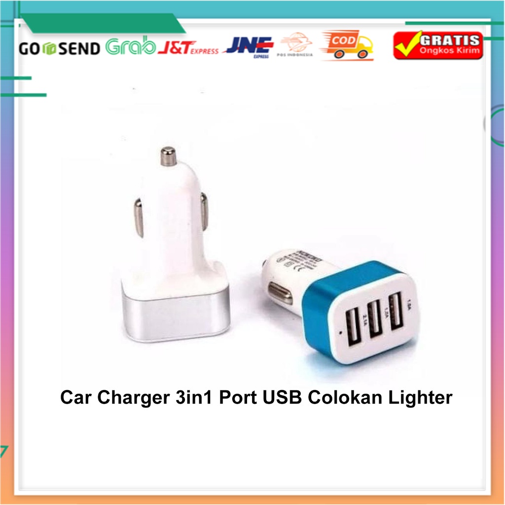 Charger HP di Mobil 3 port - Car Charger 3in1 Port Usb Colokan Lighter BS Beautiful Store ID