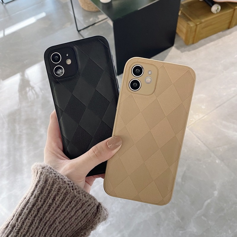 Case Bahan Kulit Motif Diamond Lattice Untuk IPhone 13 12 11 Pro X Xs Max 7 8 Plus