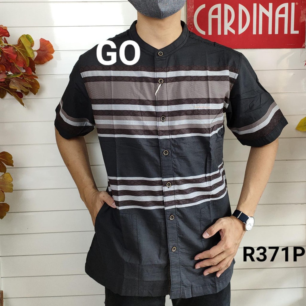 gos S-M CARDINAL KEMEJA KOKO Taqwa Pakaian Pria Original Baju Muslim Salur Lengan Pendek Kekinian