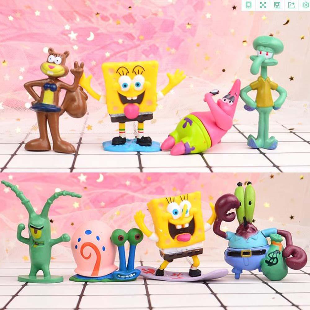 Needway   Action Figurine Mainan Anak 12pcs/set Ornamen Rumah Patrick Star Collection Model Pineapple House Dekorasi Desktop Crab boss Squidward SpongeBob