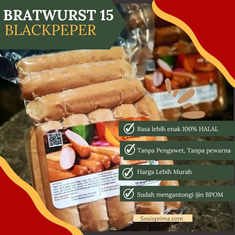 

BLACKPEPER - Bratwurst isi 15 sosis bakar Prima Sosis Sosis Sapi Sehat Tanpa Pengawet Buatan